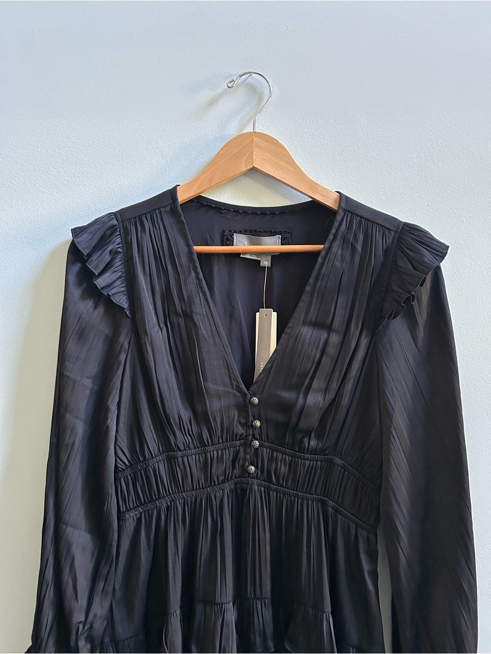NWT Anthropologie, Size XS Tiered Ruffled Black Mini Dress - Picture 5 of 12